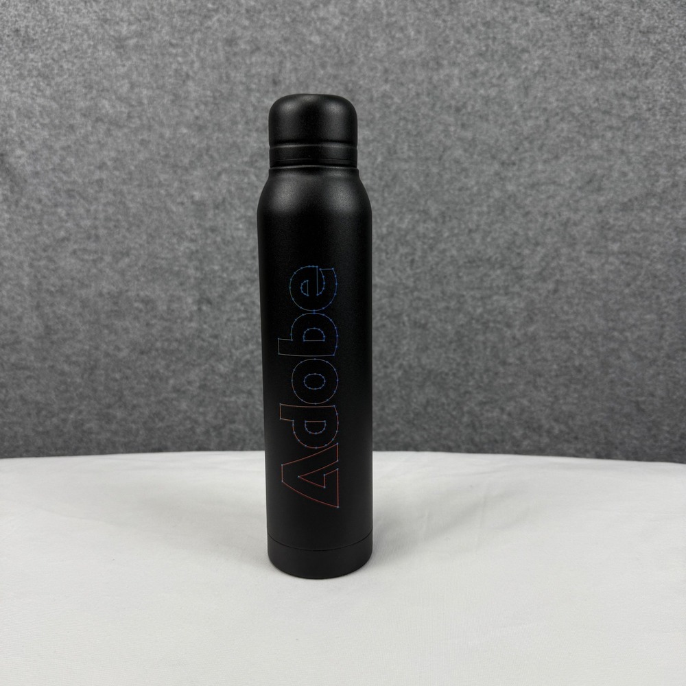 Adobe Matte‎ Black Stainless Steel Water Bottle 16.9oz Tech Swag Logo 500mL